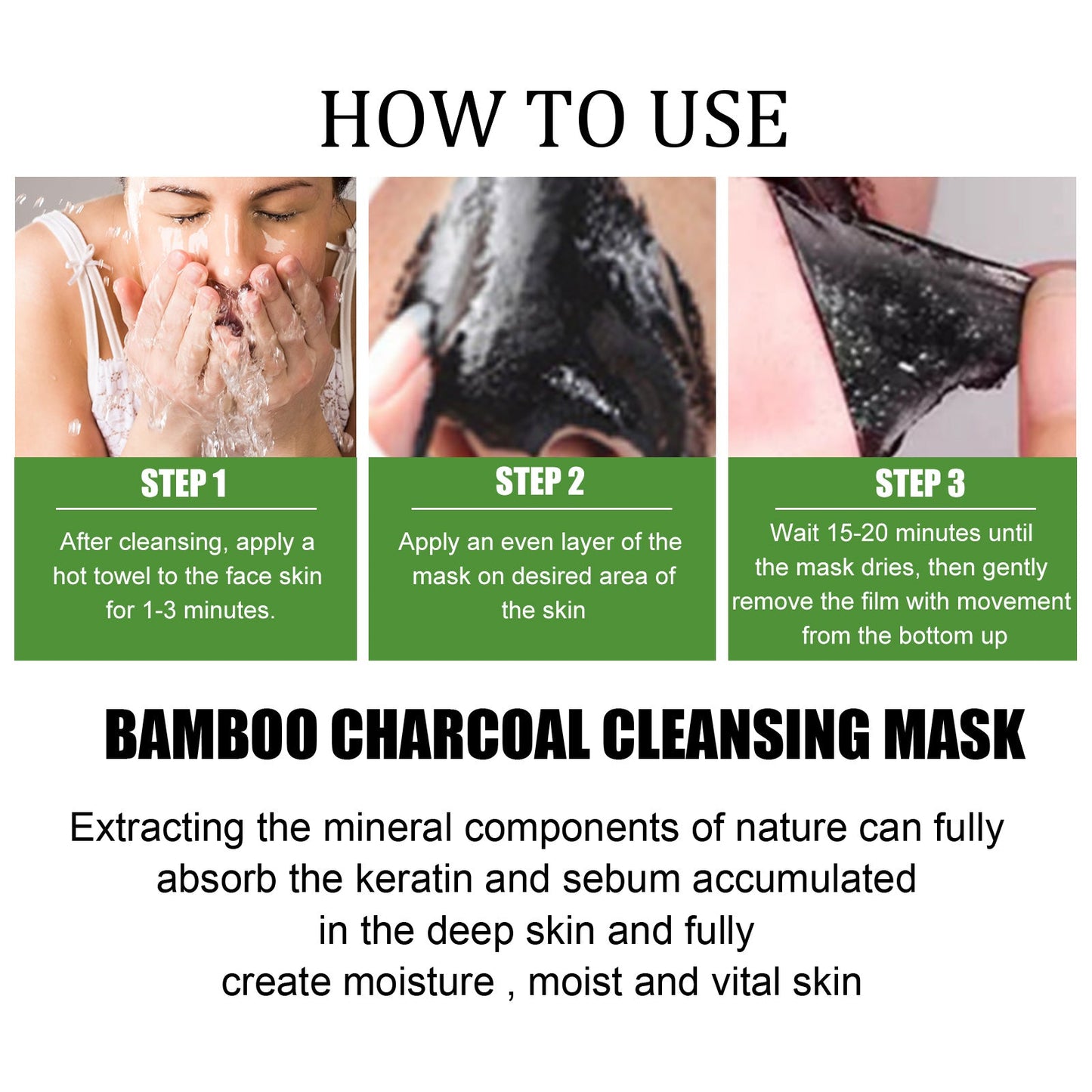 Bamboo Charcoal Facial Mask for Blackhead Removal and Pore Control