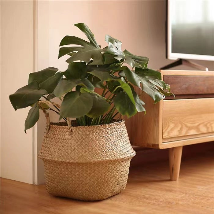 Scandinavian Style Wicker Handbasket Flower Pot Rattan Weave Plant Grass Woven Floor Folding Wicker Basket Weaving - Korvel