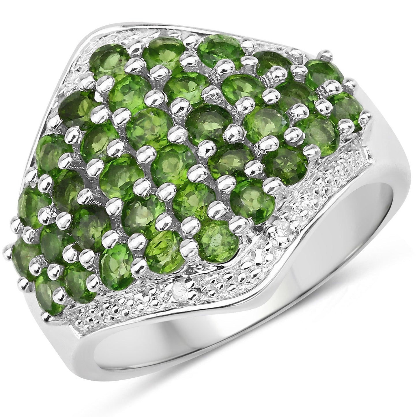 Bague en argent sterling avec chrome diopside et topaze blanche de 2,41 carats