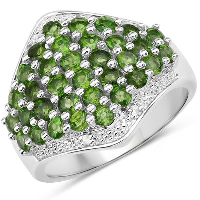 2.41 Carat Genuine Chrome Diopside & White Topaz Sterling Silver Ring