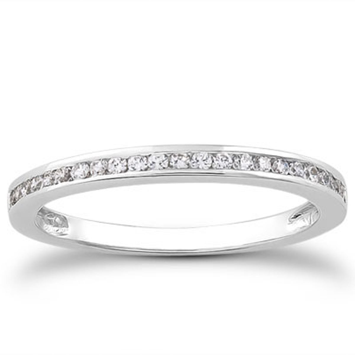 14k White Gold Slender Channel Set Diamond Wedding Ring Band