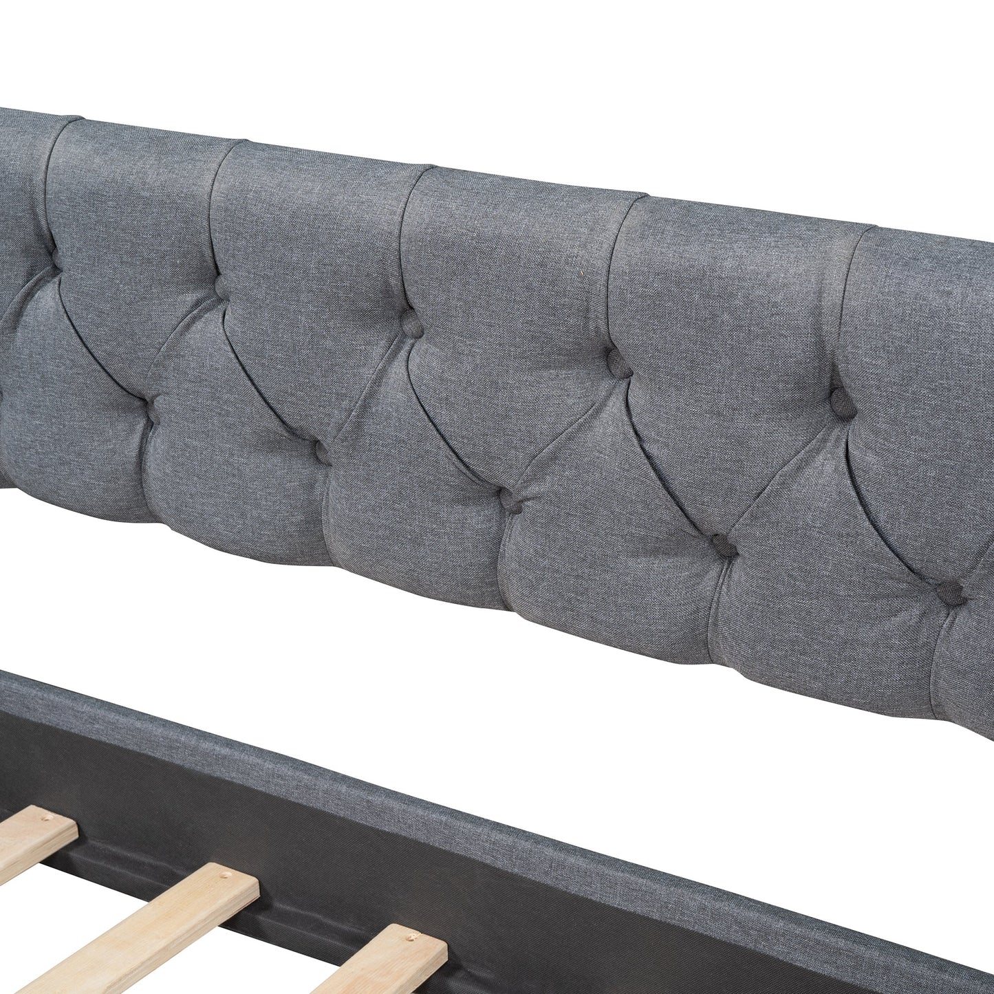 Cama nido tapizada de tamaño individual con dos cajones - Gris