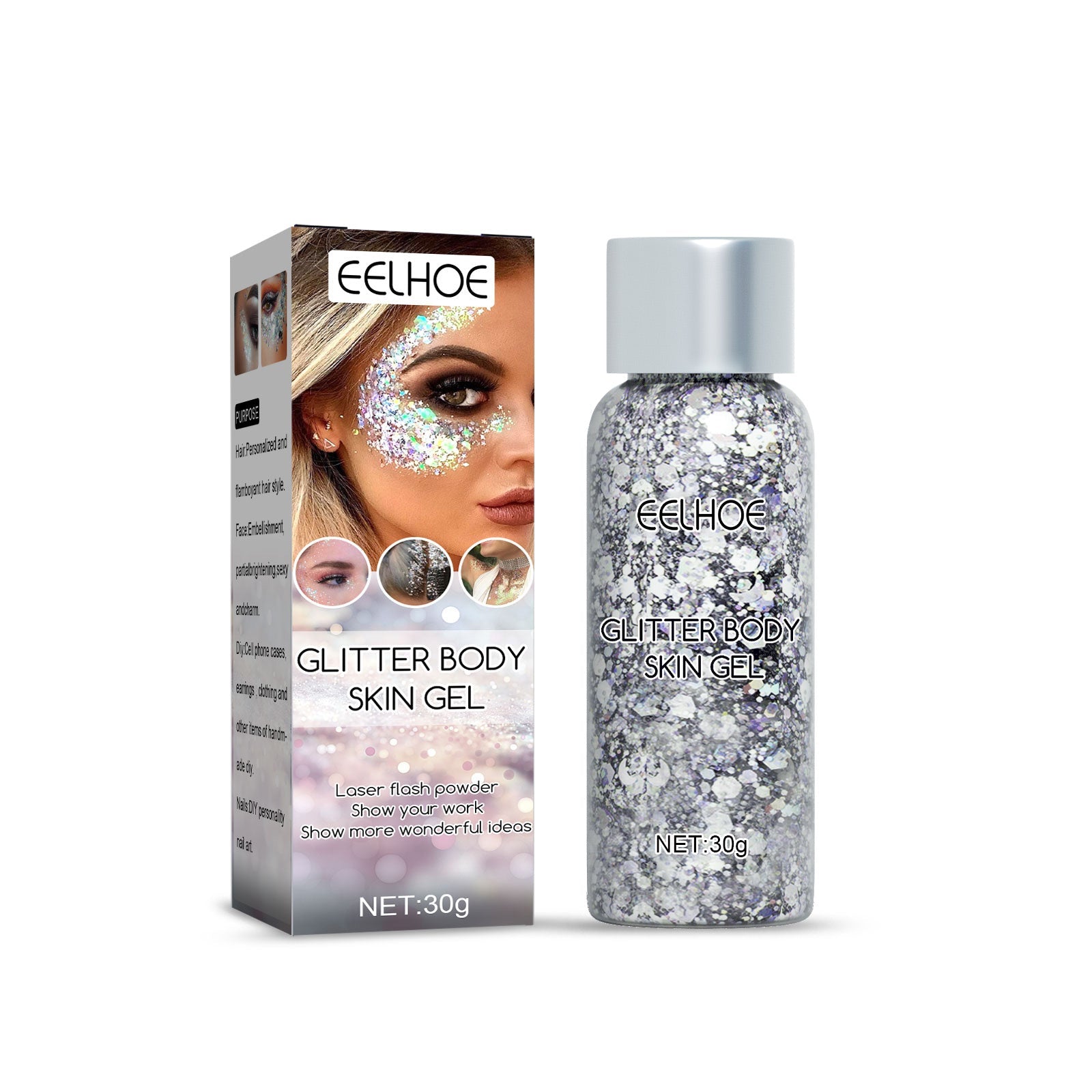 Glitter Body Skin Gel, Makeup Fish Scale Glitter Gel Glitter Stage Show Makeup Props Eyeshadow - Korvel