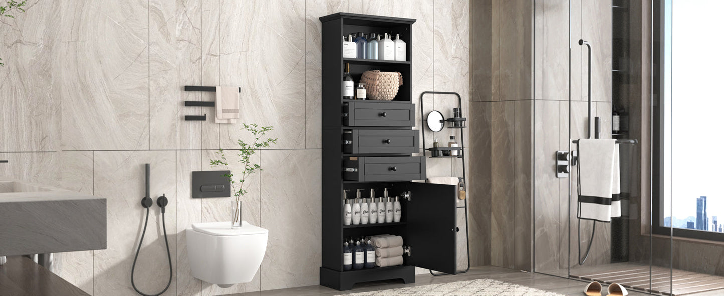 Elegant Black High Storage Cabinet with 3 Drawers