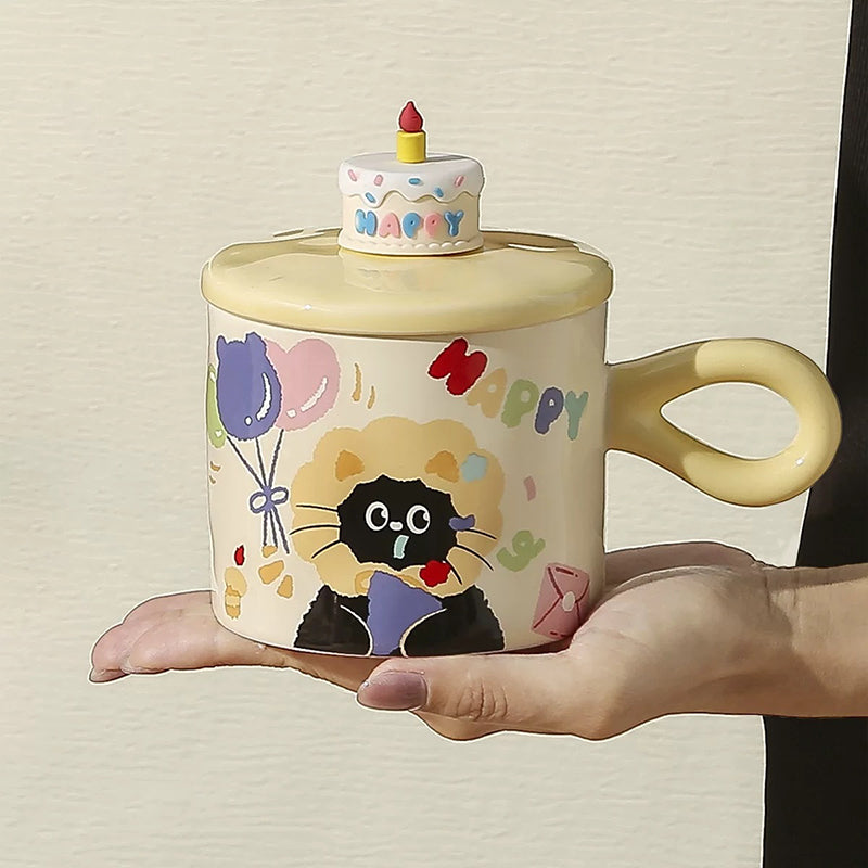 Charming Cartoon Cat Mug with Lid - Perfect Gift for Any Occasion