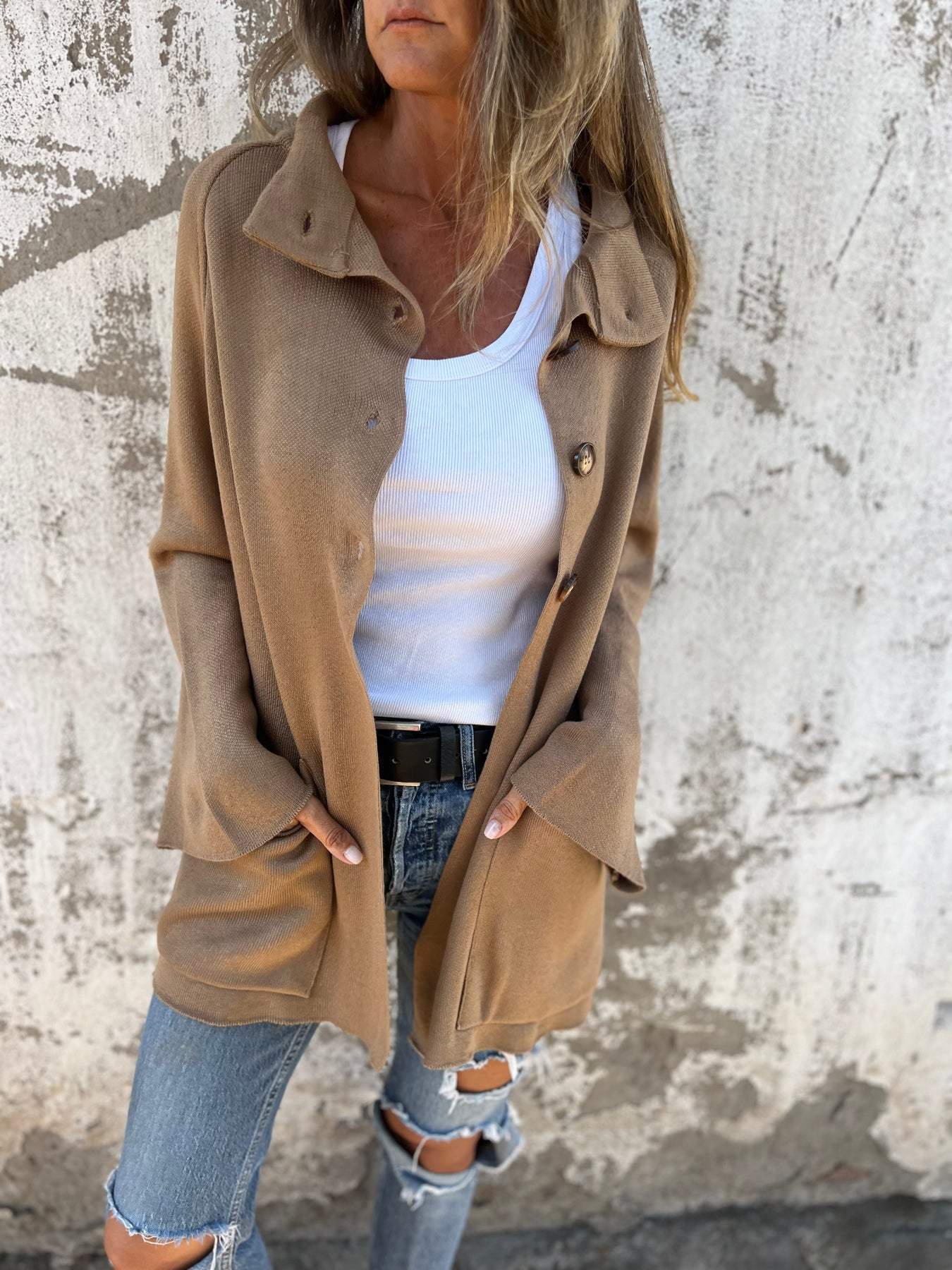 Elegant Single Breasted Knitted Wrap Coat for Women
