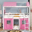 Elegant Twin Size Bunk Wood House Bed in Pink and White