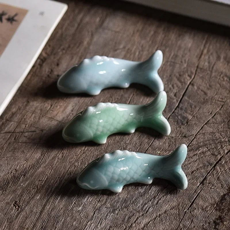 Celadon Koi Pen Holder Multi functional Small Pen Stand Creative Small Pen Stop Pen Mountain Student Desktop Exquisite Ornament - Korvel