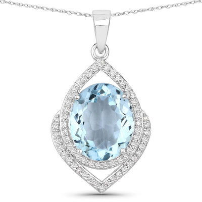 Pendentif en or blanc 14K avec aquamarine et diamants de 3,82 carats