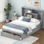 Full Size Platform Bed with Storage Headboard and 2 Drawers, Gray - Korvel