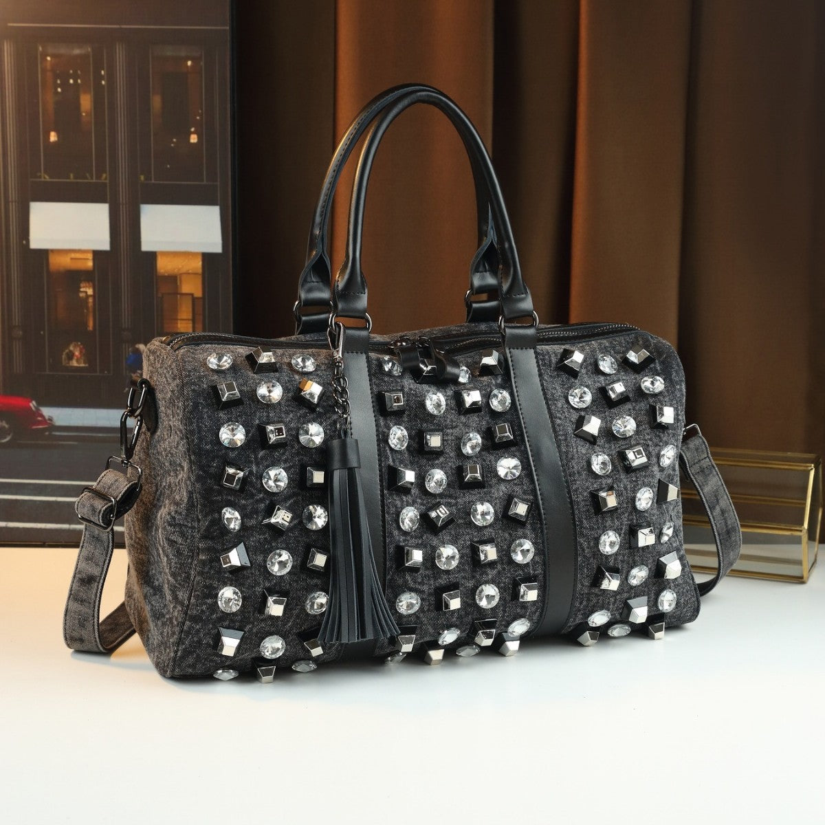 Elegant Rhinestone Embellished Large-Capacity Handbag