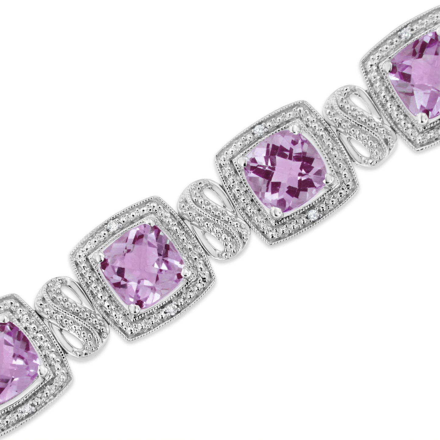 Bracelet de tennis en argent sterling .925 avec améthyste taillée en coussin et diamants - 7"