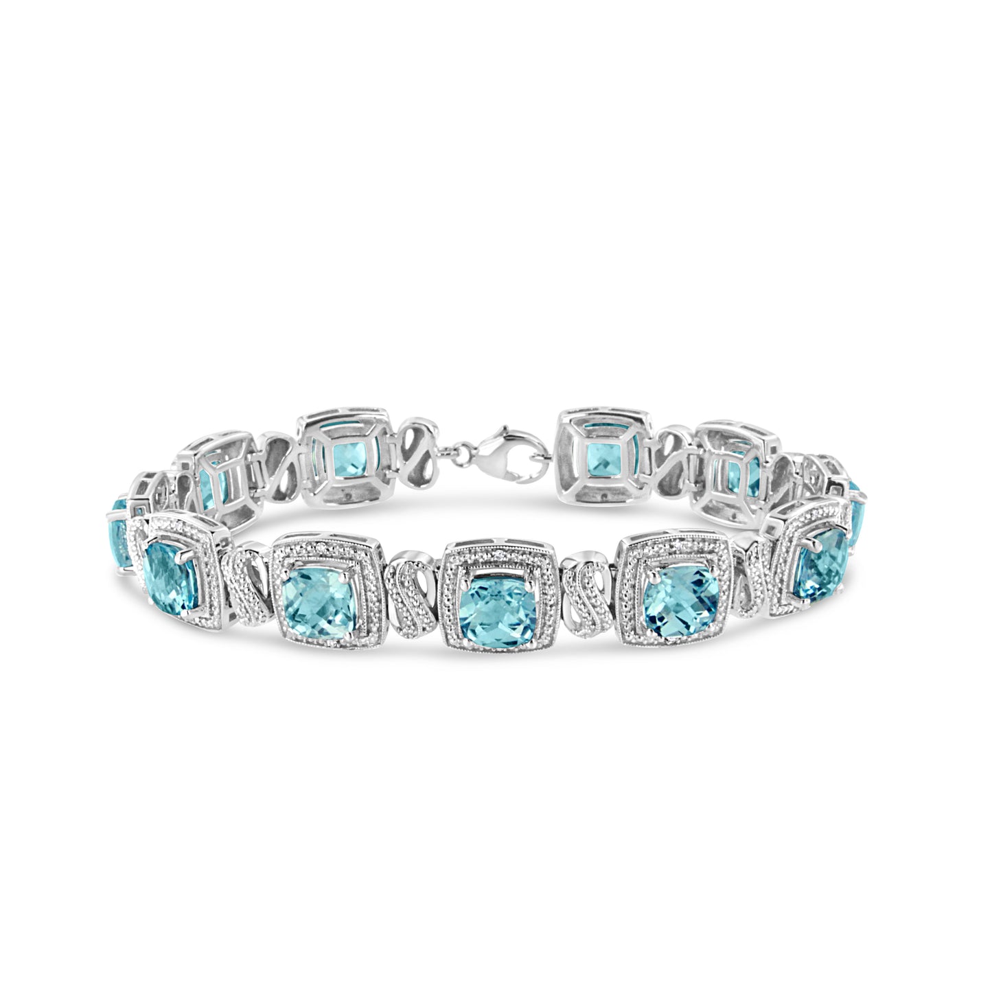 Pulsera de tenis de plata esterlina .925 con topacio azul y diamantes - 7"