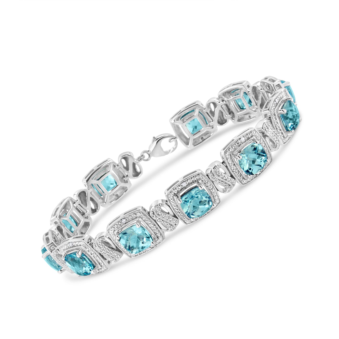 Pulsera de tenis de plata esterlina .925 con topacio azul y diamantes - 7"