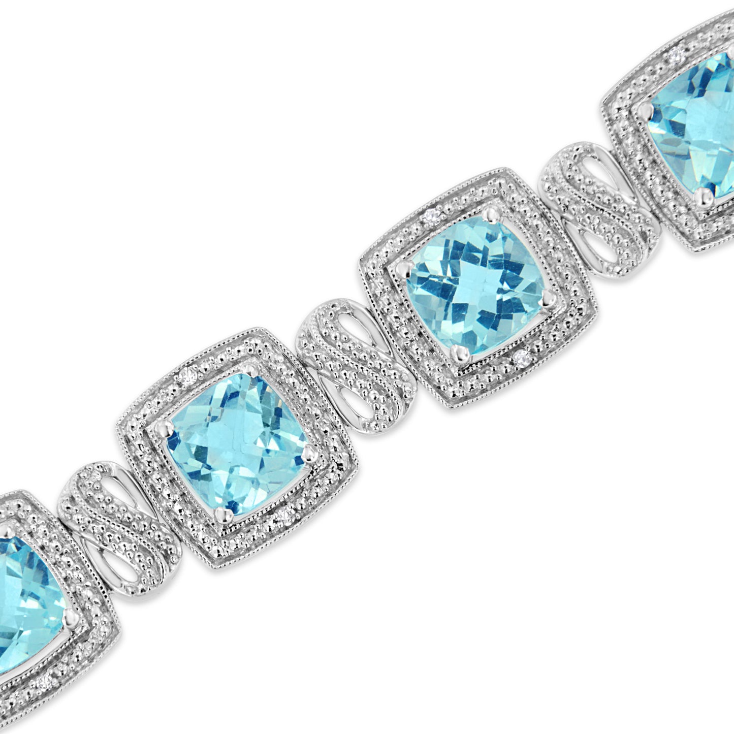 Pulsera de tenis de plata esterlina .925 con topacio azul y diamantes - 7"