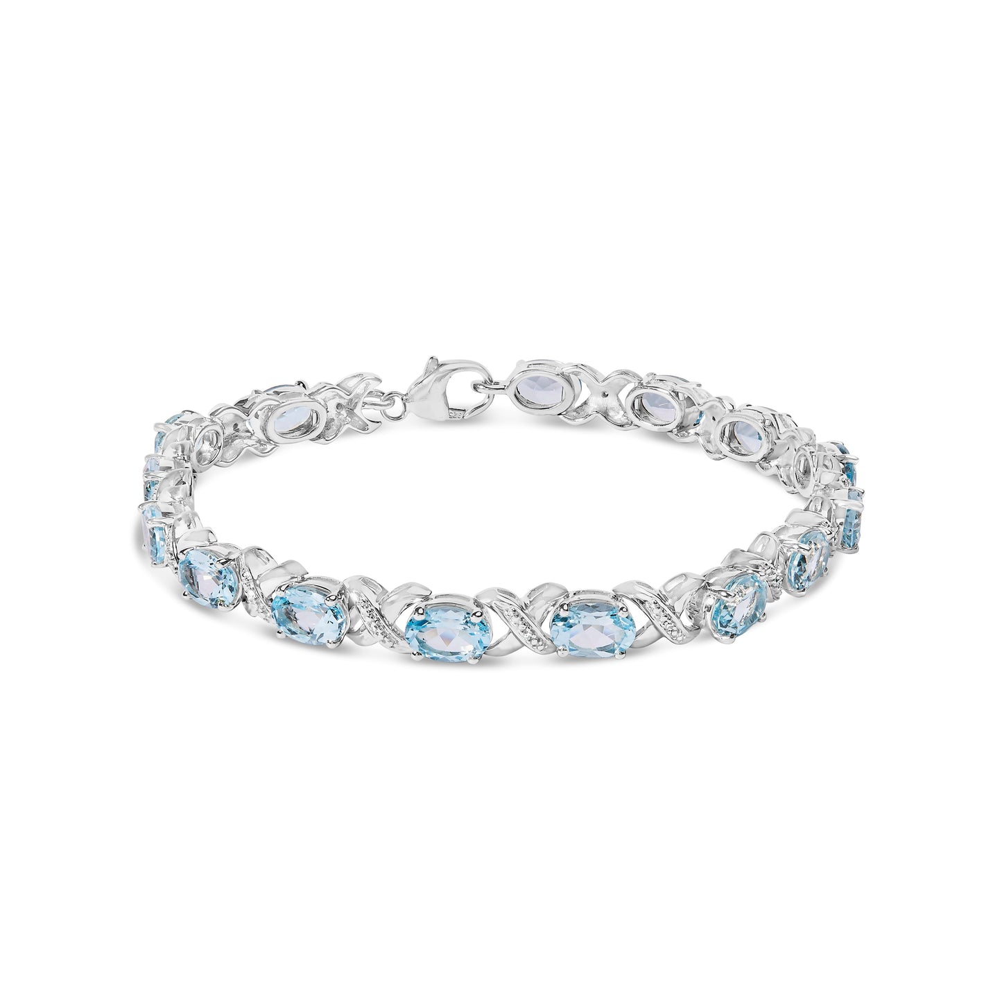 Pulsera de Tenis de Plata Esterlina .925 con Topacio Azul y Acentos de Diamante - Tamaño 7
