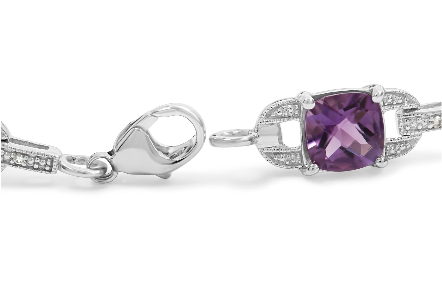 Bracelet de tennis en argent sterling .925 avec améthystes et diamants - Taille 7