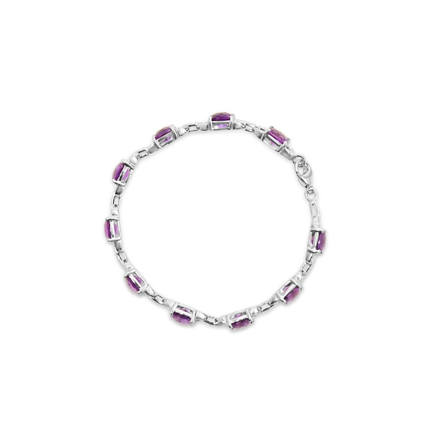 Bracelet de tennis en argent sterling .925 avec améthystes et diamants - Taille 7