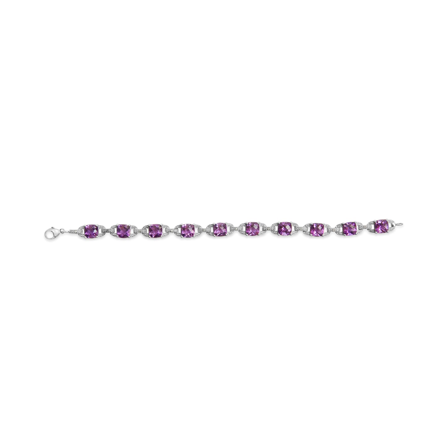 Bracelet de tennis en argent sterling .925 avec améthystes et diamants - Taille 7