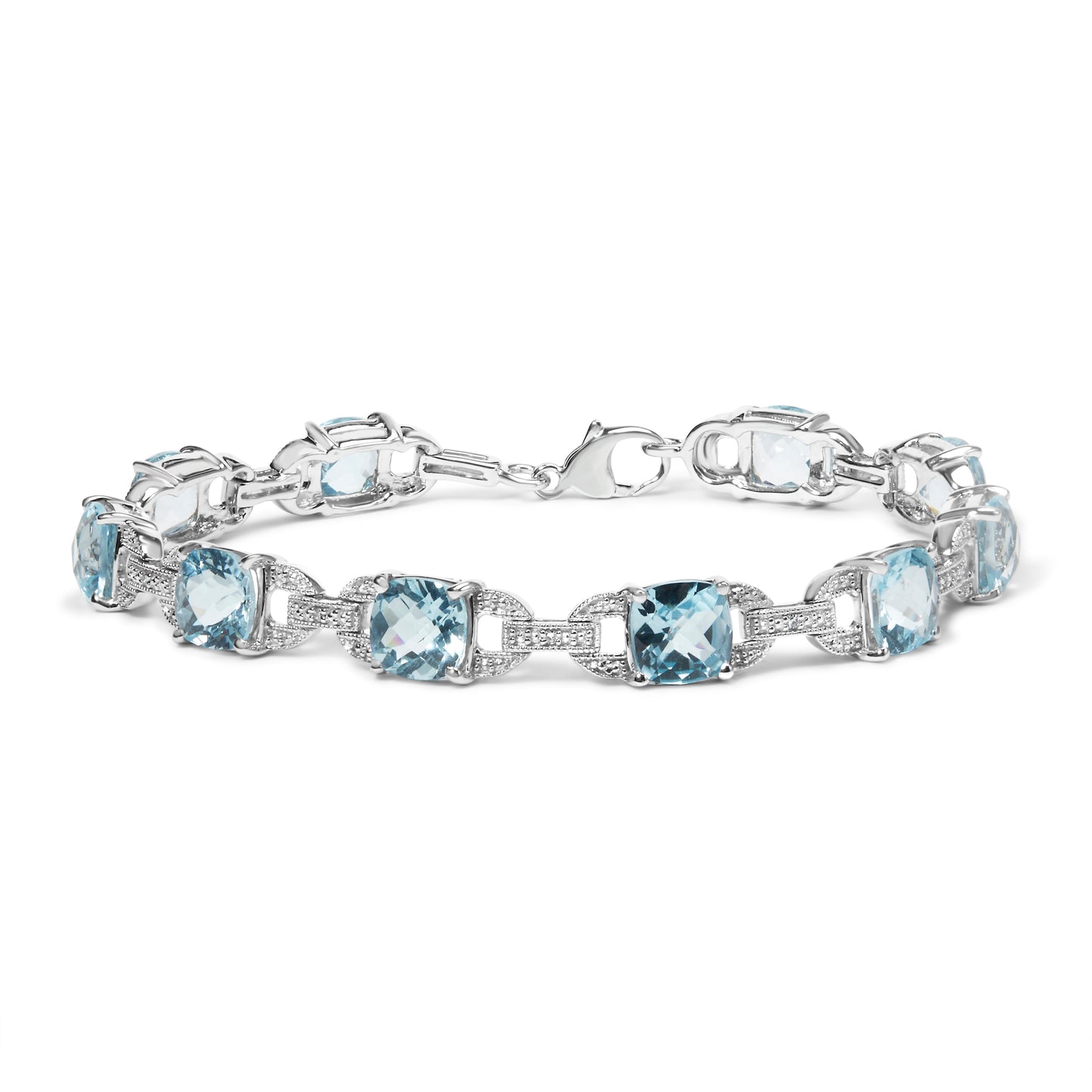 Bracelet de tennis en argent sterling .925 avec topaze bleue et diamants - 7"