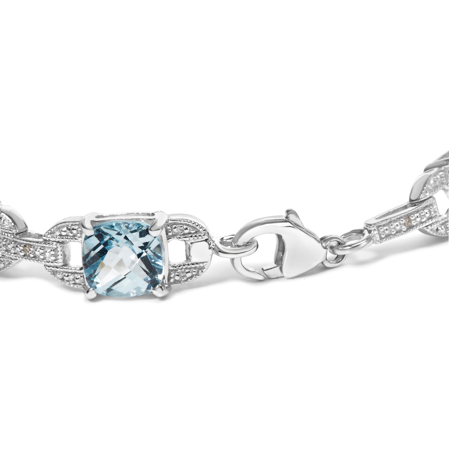 Bracelet de tennis en argent sterling .925 avec topaze bleue et diamants - 7"