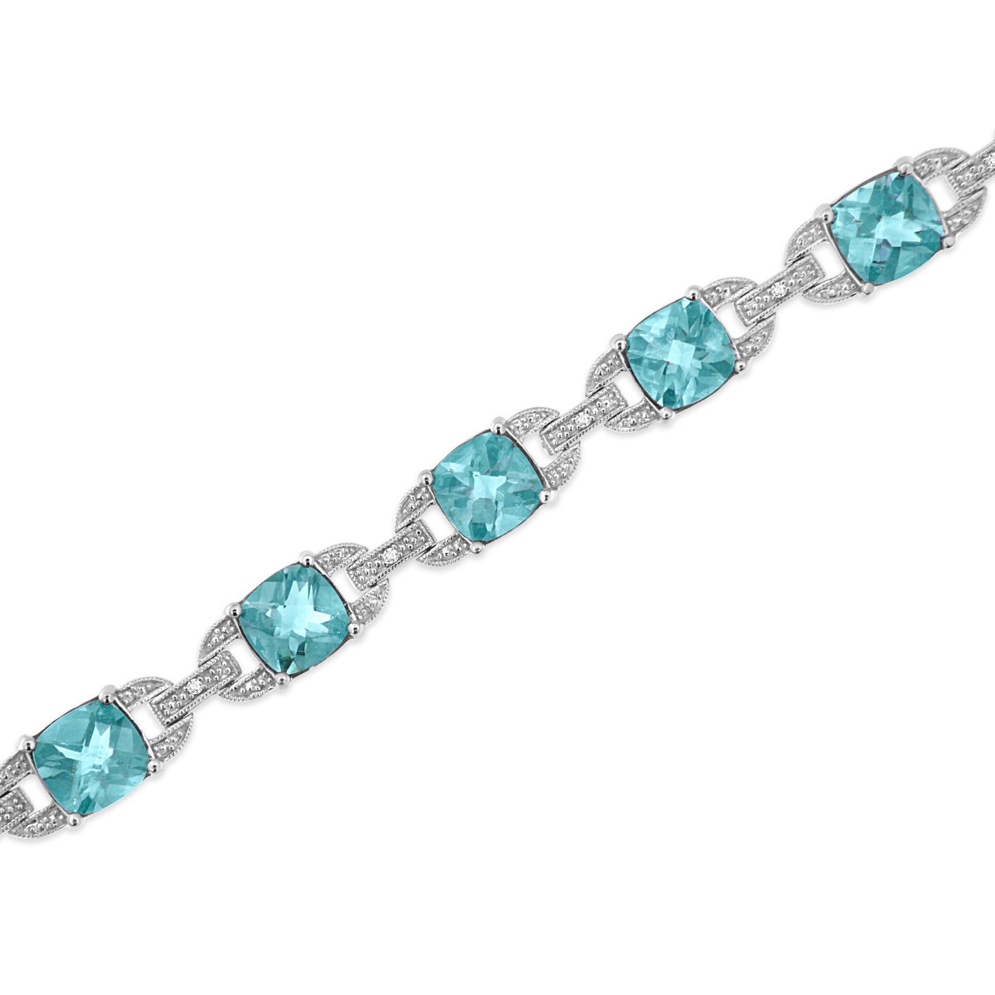 Bracelet de tennis en argent sterling .925 avec topaze bleue et diamants - 7"