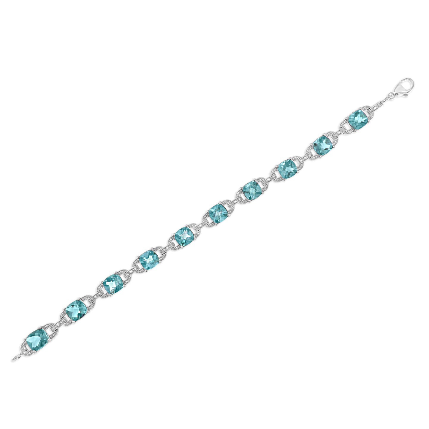 Bracelet de tennis en argent sterling .925 avec topaze bleue et diamants - 7"