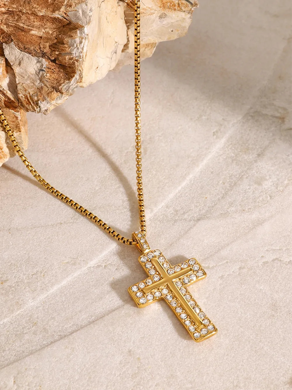 18K Gold-Plated Inlaid Zircon Cross Necklace - Korvel