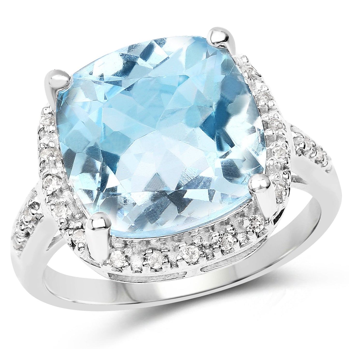 Anillo de Compromiso de Topacio Azul de 7.18 Quilates y Topacio Blanco en Plata Esterlina
