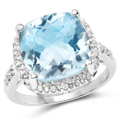 7.18 Carat Blue Topaz & White Topaz Sterling Silver Engagement Ring