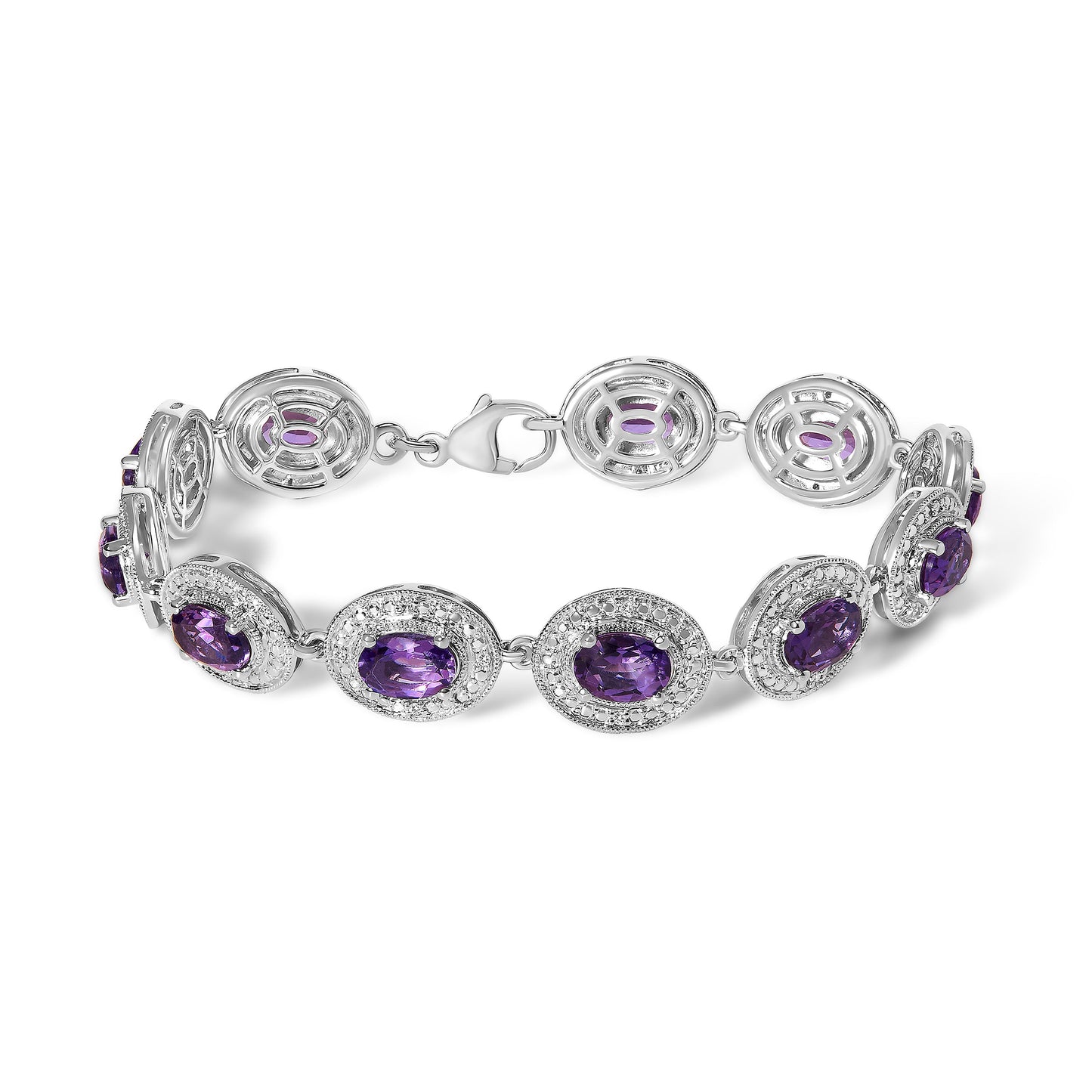 Bracelet en Argent Sterling avec Améthystes Ovales et Halo de Diamants
