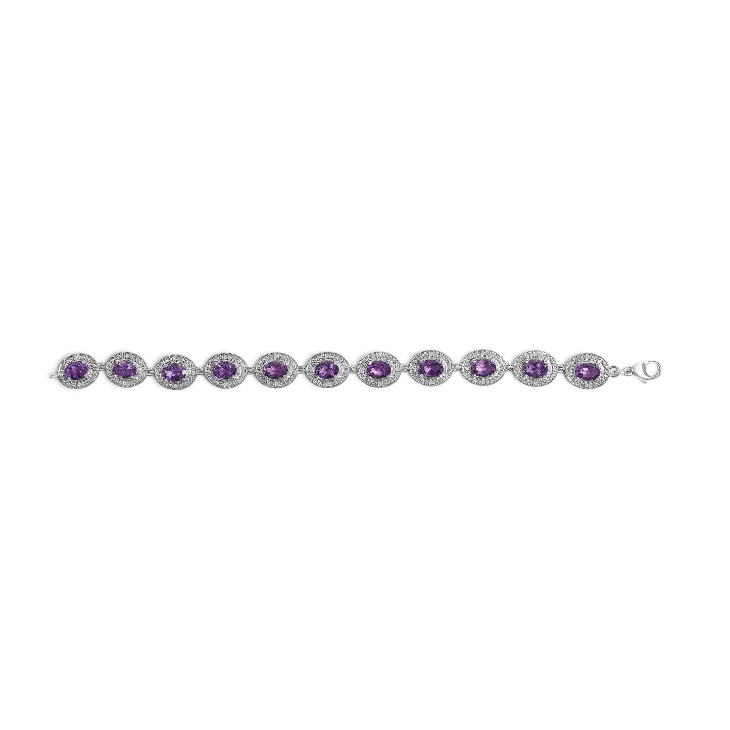 Bracelet en Argent Sterling avec Améthystes Ovales et Halo de Diamants