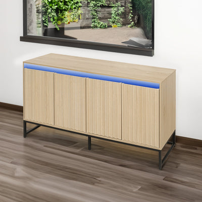 Engraved 4-door side panel with LED, self-service cabinet storage cabinet, modern coffee bar cabinet with adjustable shelves - Korvel