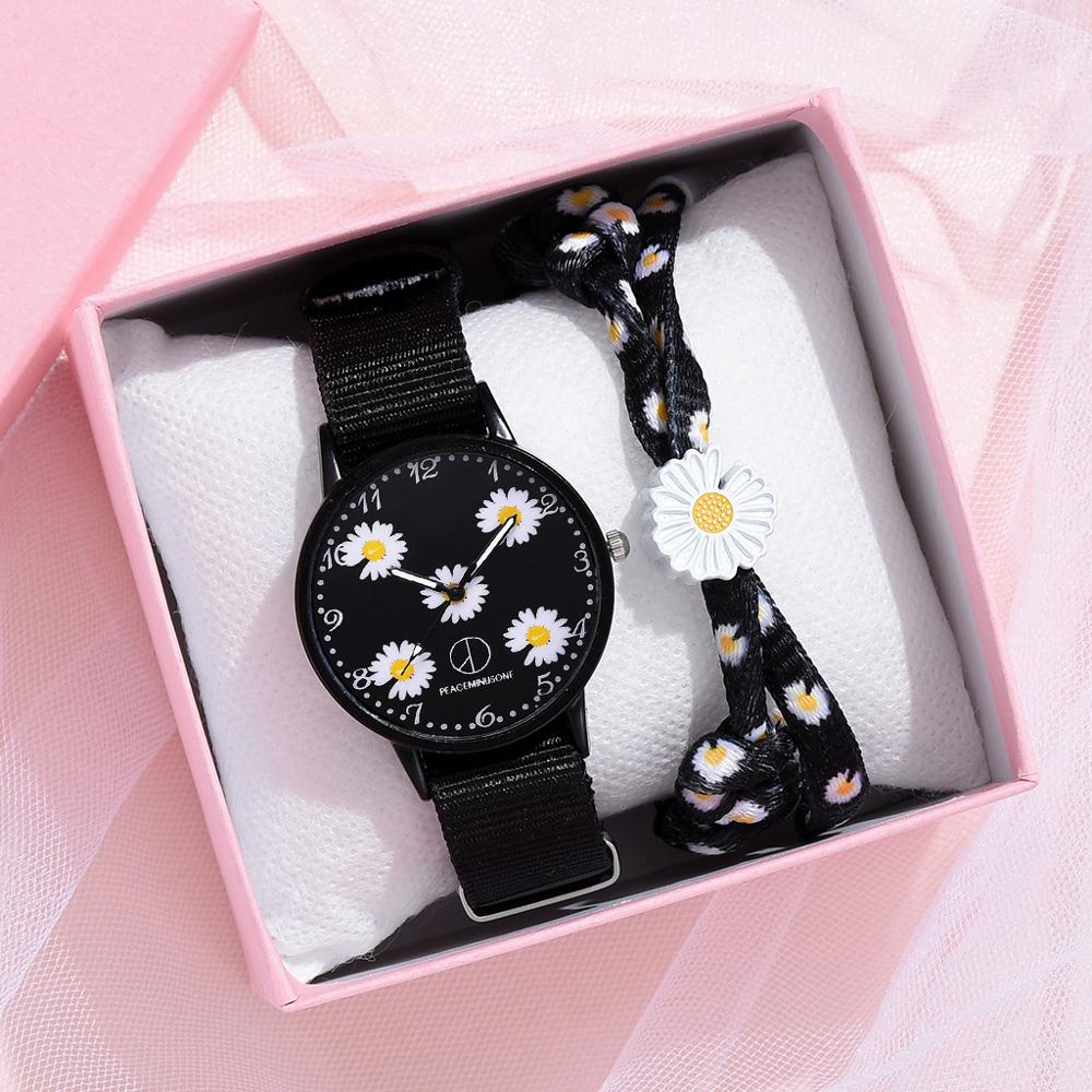 Reloj de Pulsera de Nylon Floral Daisy para Mujeres - Reloj de Cuarzo Casual