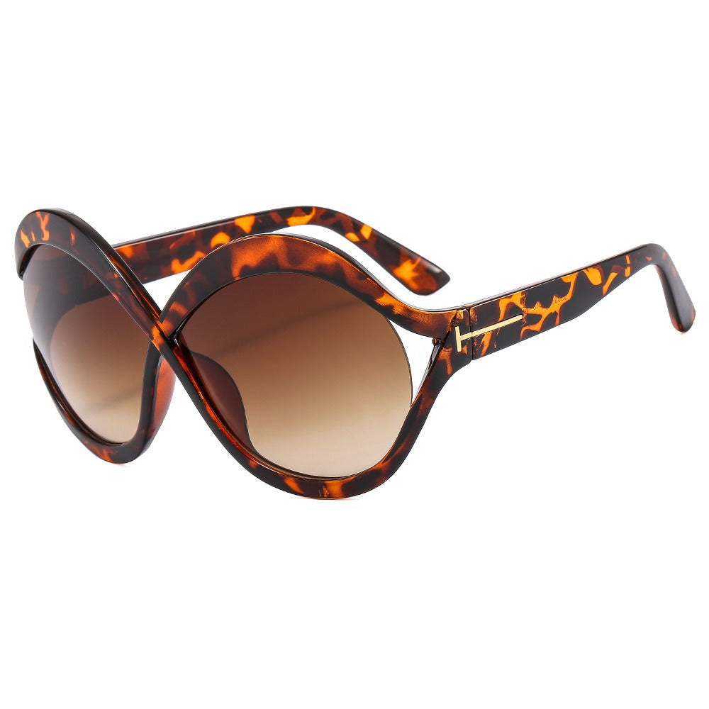 oversized round sunglasses for women leopard brown big frame sun glasses - Korvel