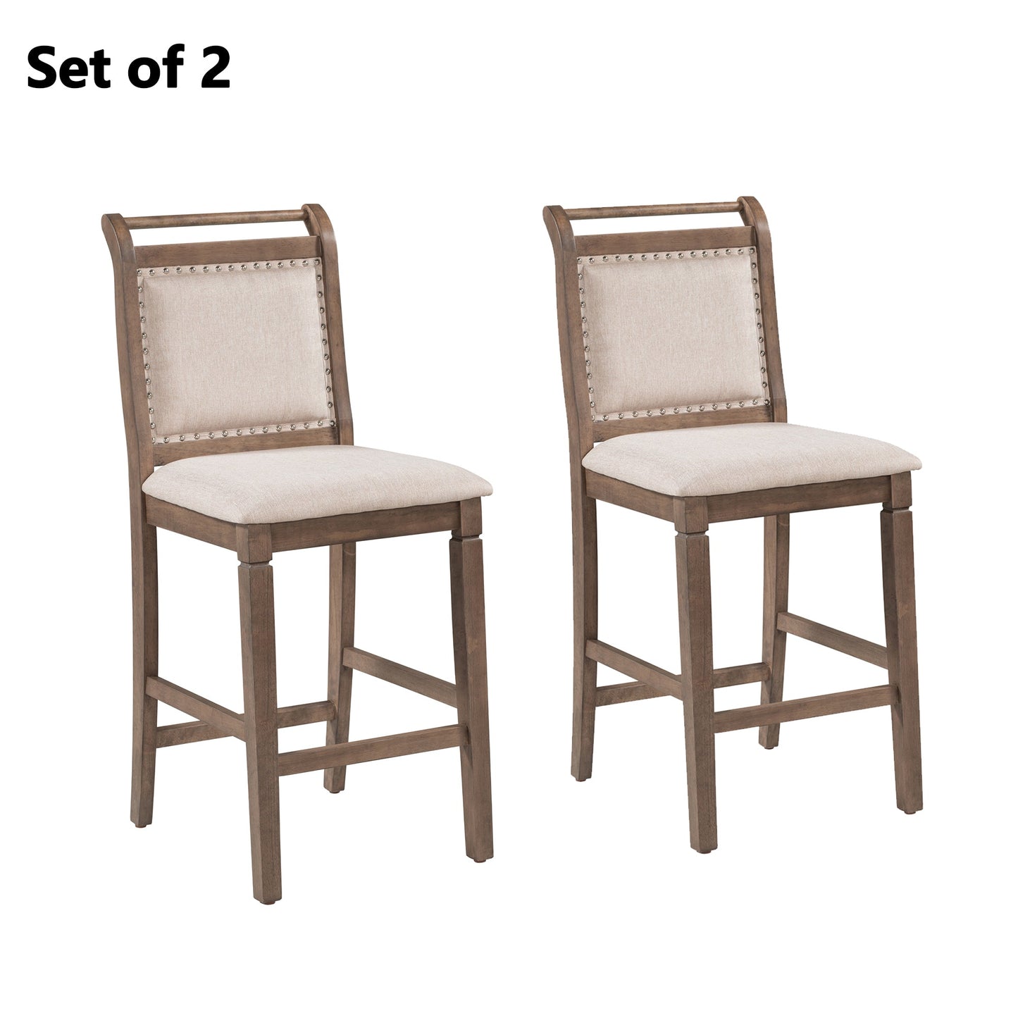 TOPMAX 3-Piece Wood Counter Height Drop Leaf Dining Table Set with 2 Upholstered Dining Chairs for Small Place, Brown - Korvel