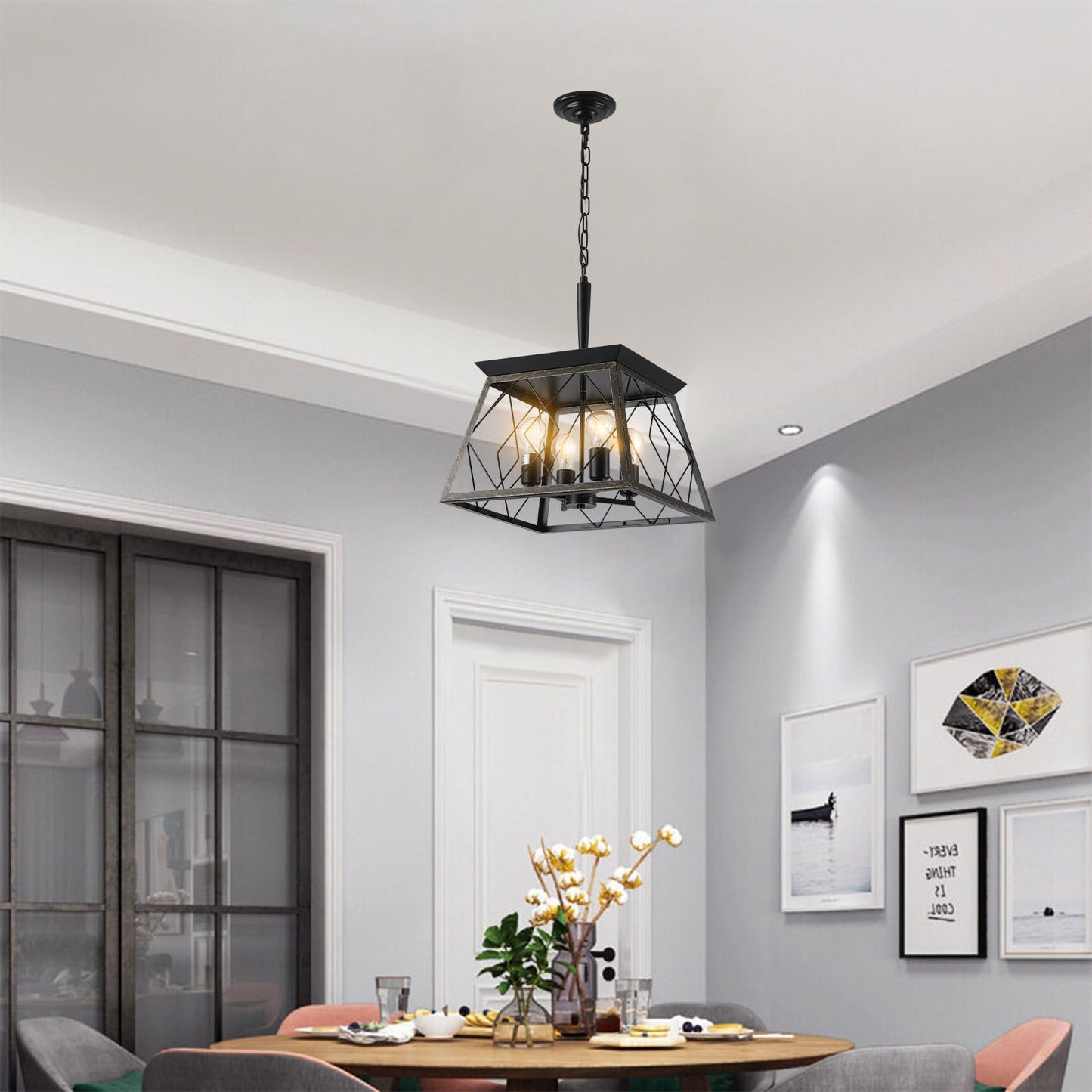 Farmhouse Chandelier  4-Light Vintage Antique Chandeliers Light Fixture For Kitchen Dining Room Living Room(No Bulbs) - Korvel