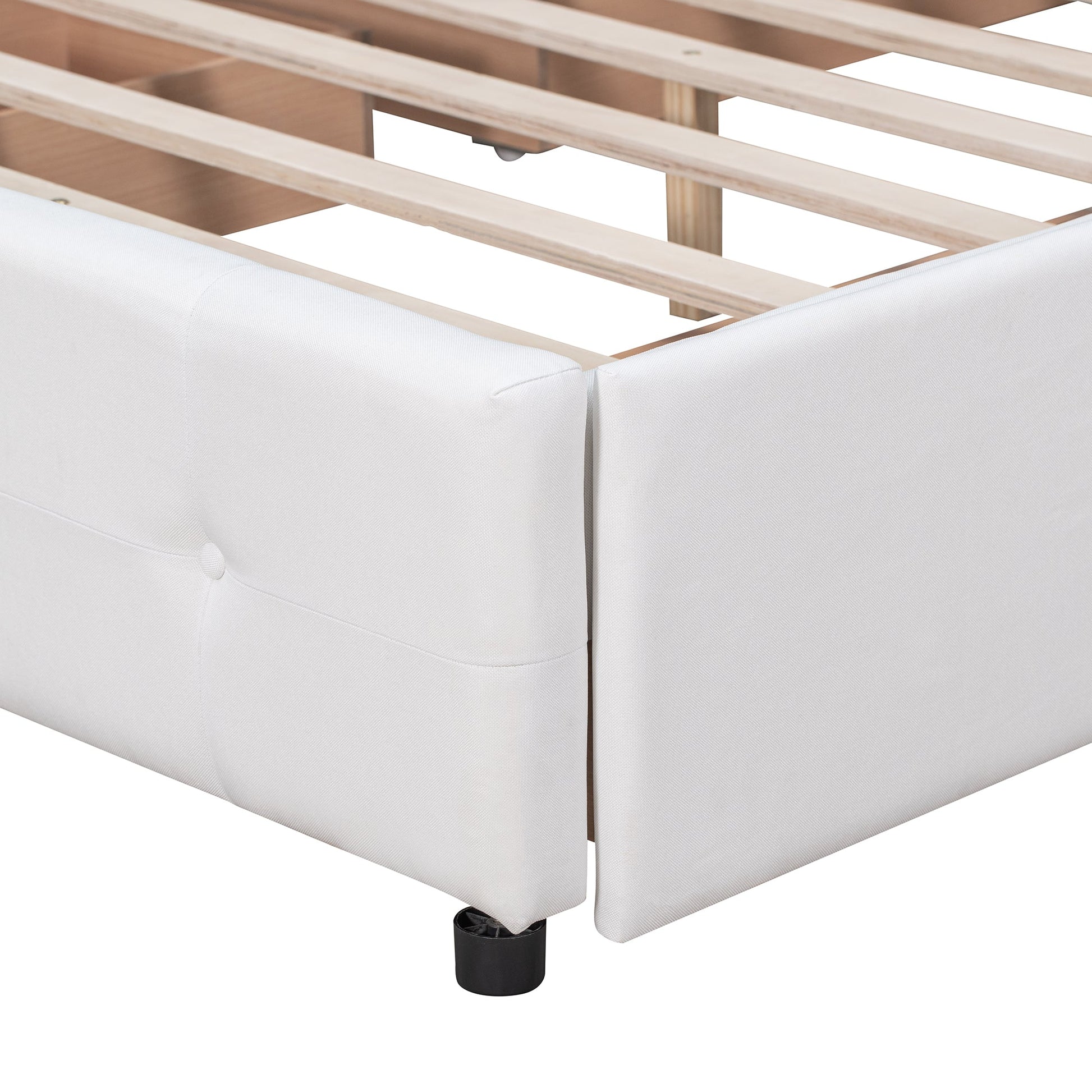 Upholstered Platform Bed with Classic Headboard and 4 Drawers No Box Spring Needed Linen Fabric Queen Size White - Korvel