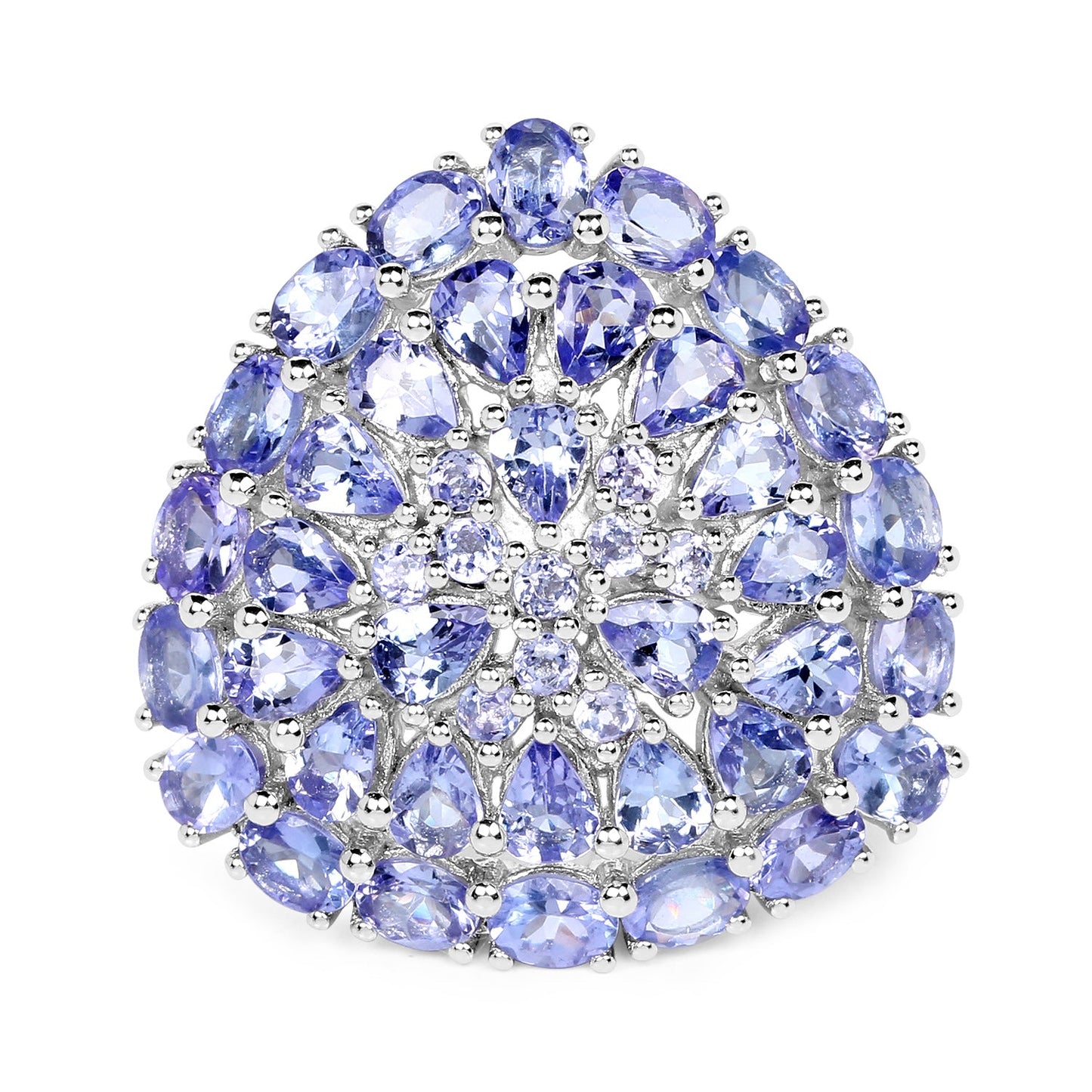 5.93 Carat Genuine Tanzanite Cluster Ring in Sterling Silver