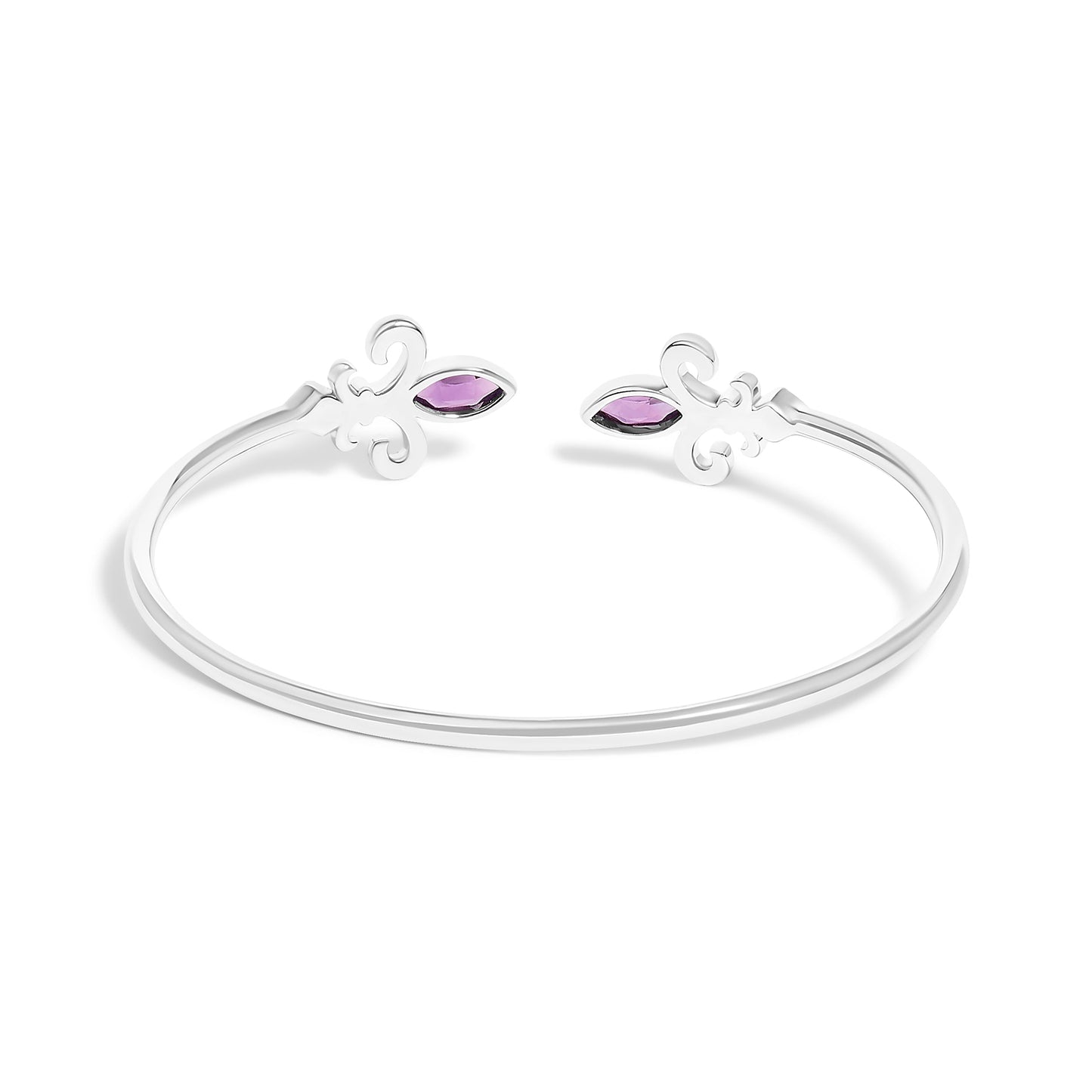 Bracelet jonc en argent sterling .925 avec améthystes marquises et diamants Fleur De Lis