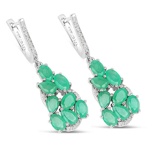 6.69 Carat Genuine Emerald and White Diamond Earrings
