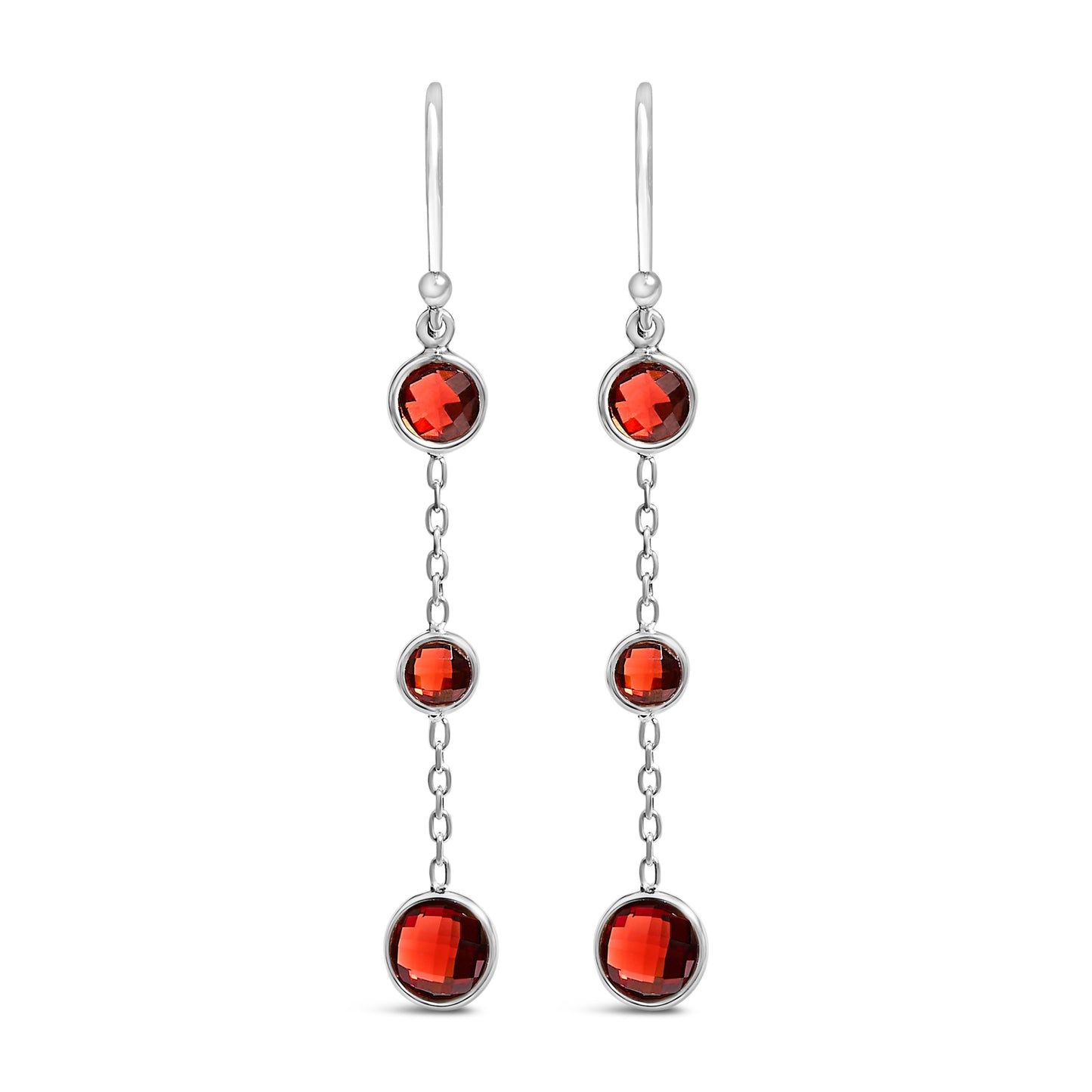 Pendientes Colgantes de Granate Rojo con Engaste Graduado en Plata de Ley .925
