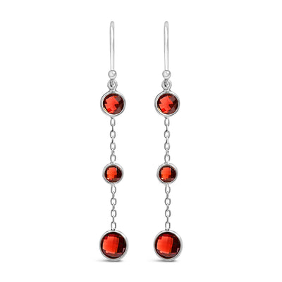 Pendientes Colgantes de Granate Rojo con Engaste Graduado en Plata de Ley .925
