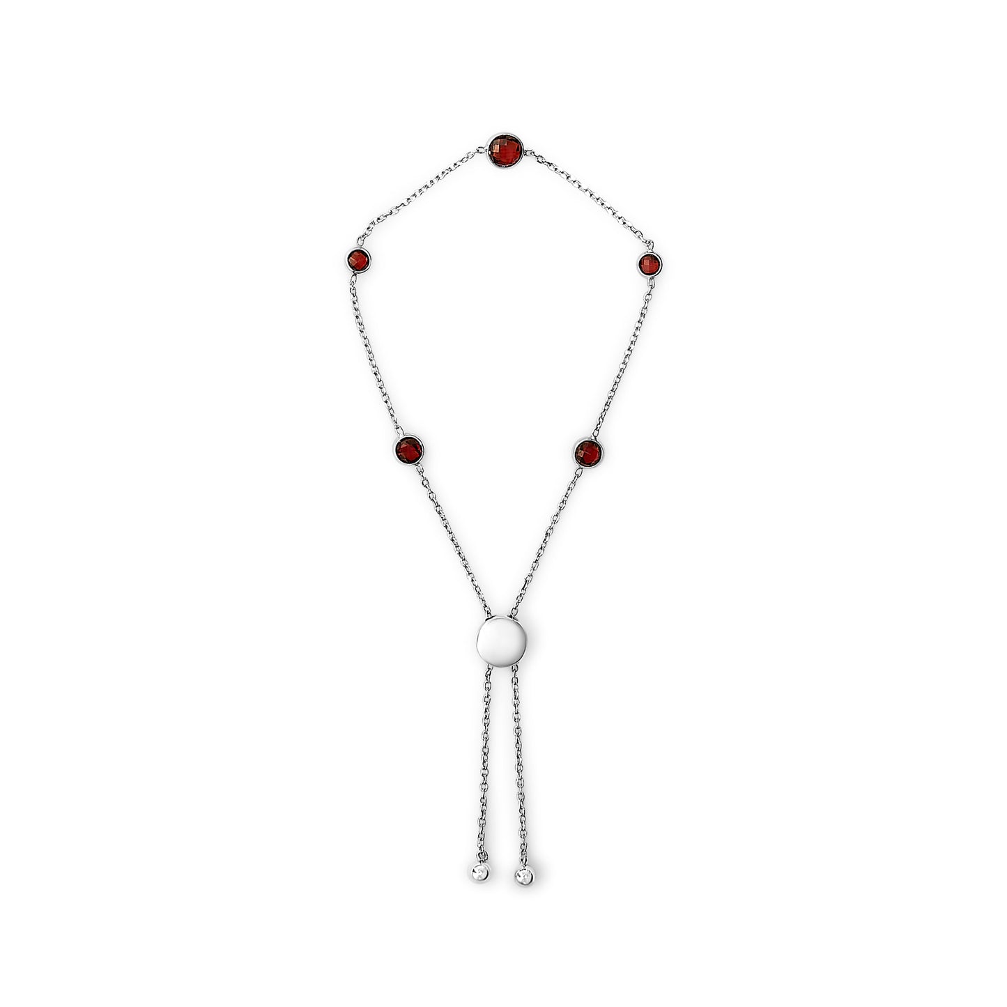 Bracelet Bolo en Argent Sterling .925 avec Garnet Rouge Sertie en Bezel