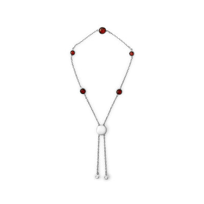 Pulsera Bolo de Granate Rojo con Engaste en Bezel de Plata Esterlina .925