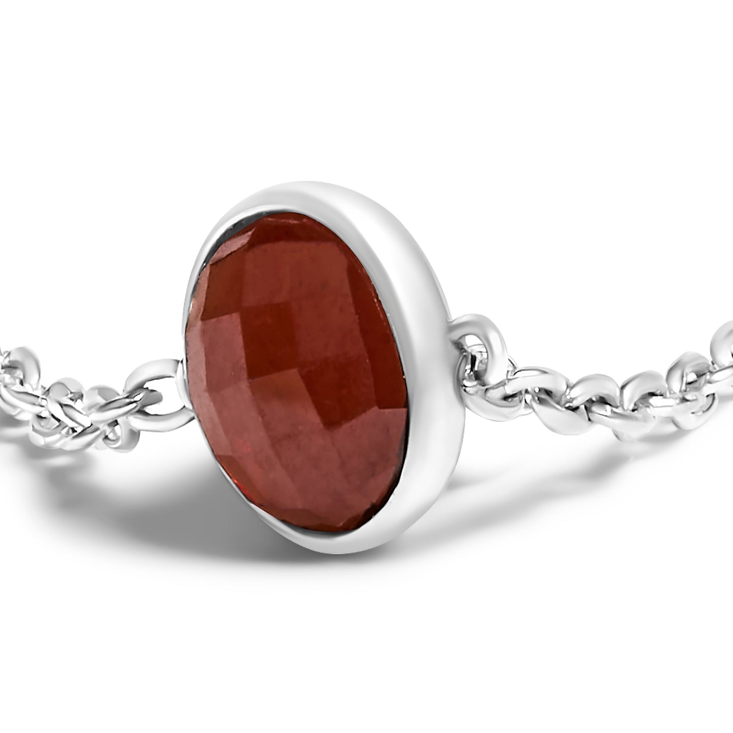 Bracelet Bolo en Argent Sterling .925 avec Garnet Rouge Sertie en Bezel
