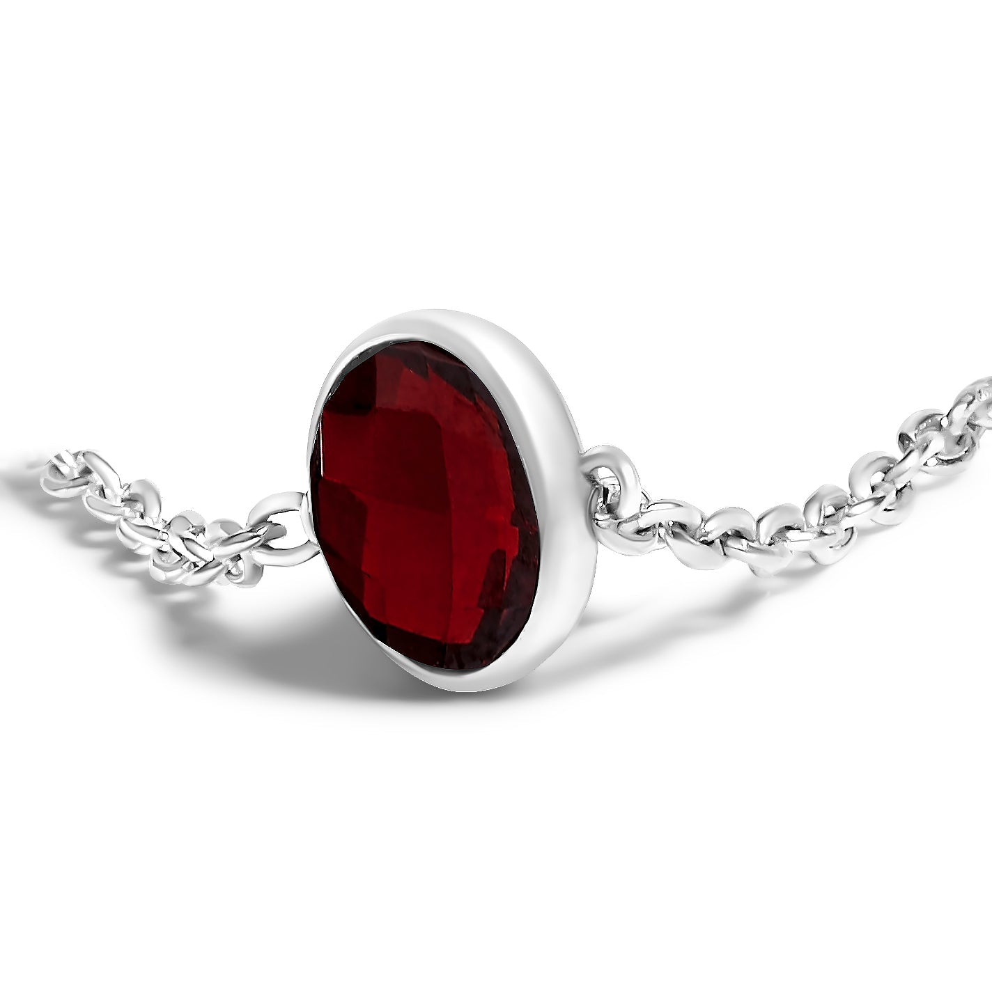 Bracelet Bolo en Argent Sterling .925 avec Garnet Rouge Sertie en Bezel