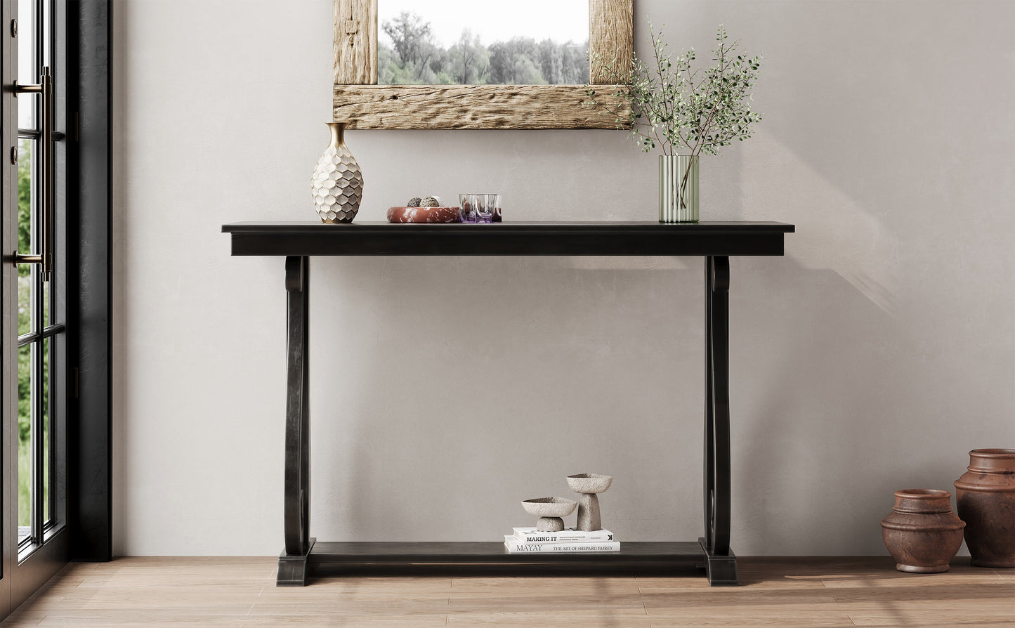 48-Inch Rustic Vintage Console Table --- Farmhouse Style Entryway Table with Open Shelf and Sturdy Construction (Black) - Korvel