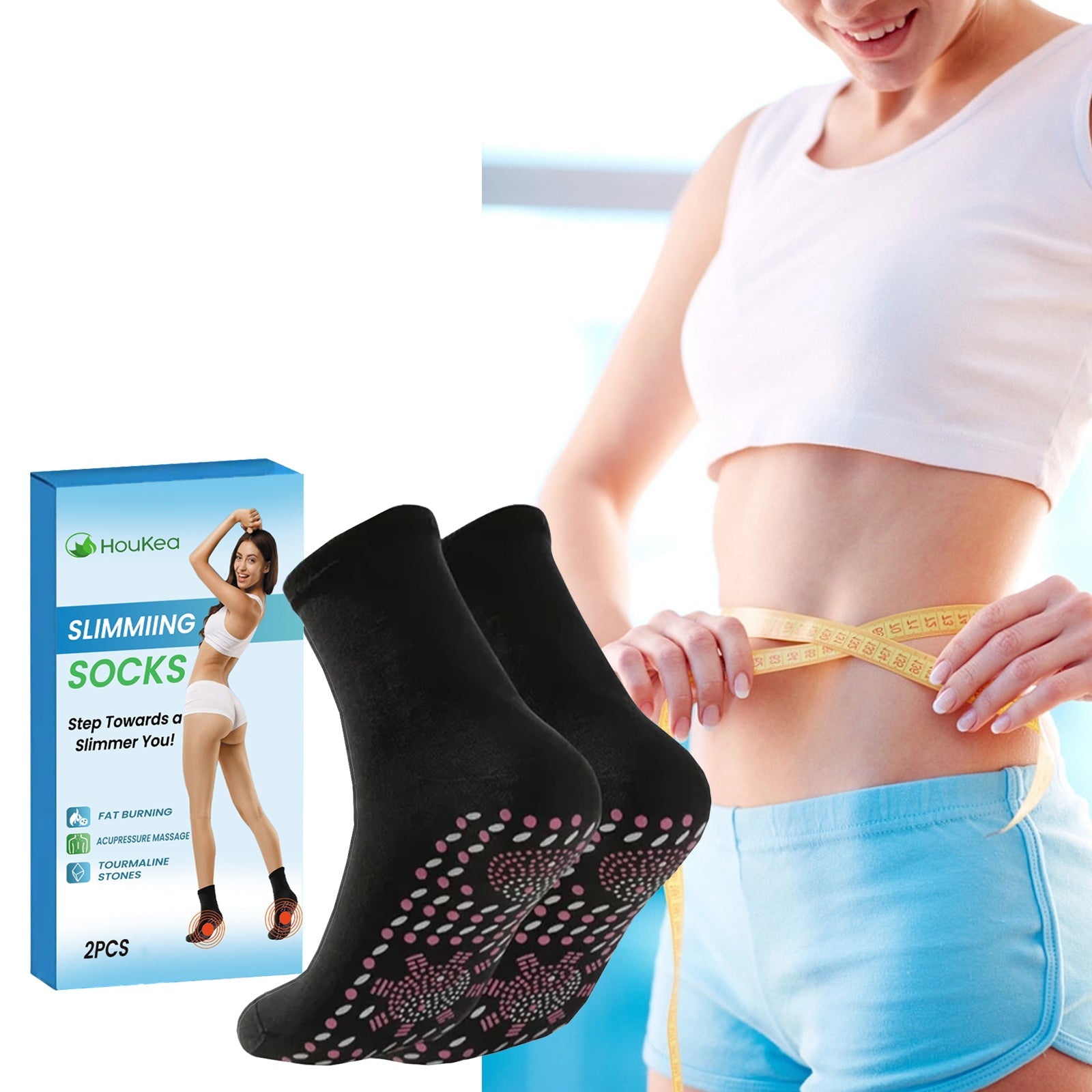 HouKea Stretch Socks, Firming Skin Friendly Soft And Comfortable Non-Slip Elastic Socks Foot Massage Treatment Leg Shaping - Korvel