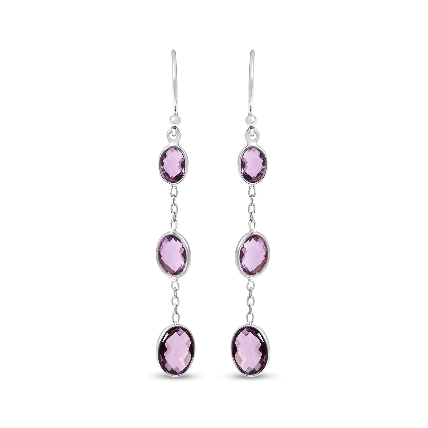 Boucles d'oreilles ovales en améthyste violette taillées en damier en argent sterling .925